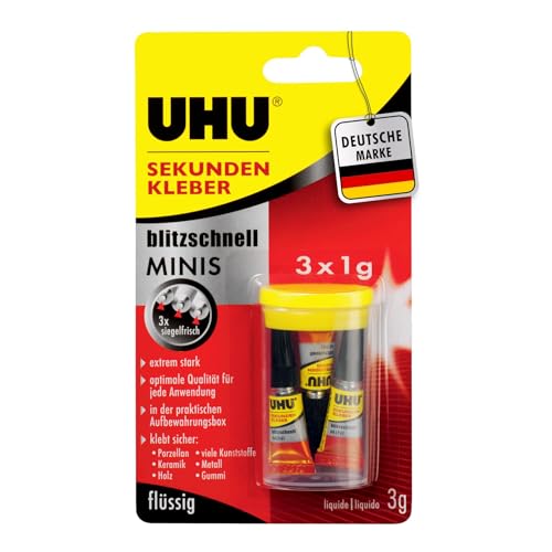 UHU Sekundenkleber blitzschnell MINIS flüssig 3x1g mit Box UHU Sekundenkleber blitzschnell MINIS flüssig 3x1g mit Box von UHU