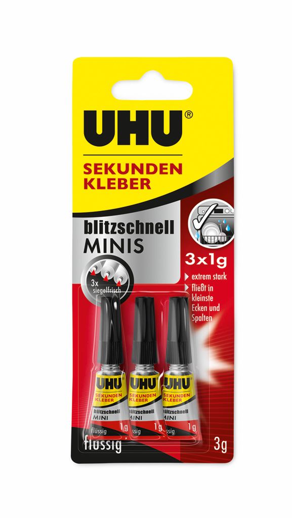UHU Sekundenkleber blitzschnell Minis 3 g (3 x 1 g), flüssig von UHU