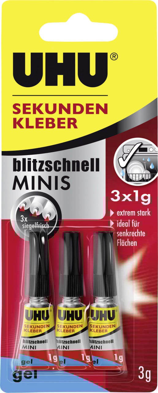 UHU Sekundenkleber blitzschnell Minis 3 g (3 x 1 g), gel von UHU