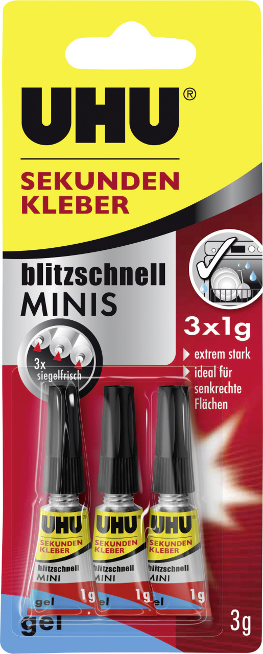 UHU Sekundenkleber blitzschnell Minis 3 g (3 x 1 g), gel von UHU