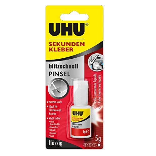 UHU Sekundenkleber blitzschnell Flasche, Flüssiger Sekundenkleber mit handlichem Pinselapplikator - erreicht kleinste Ecken und Spalten, 5 g von UHU