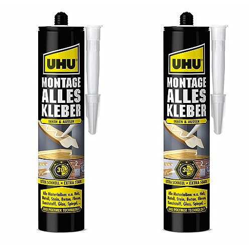 Uhu Montage Alleskleber Kartusche, Montageklebstoff mit hoher Endfestigkeit für nahezu alle Anwendungen, 425 g (Packung mit 2) von UHU