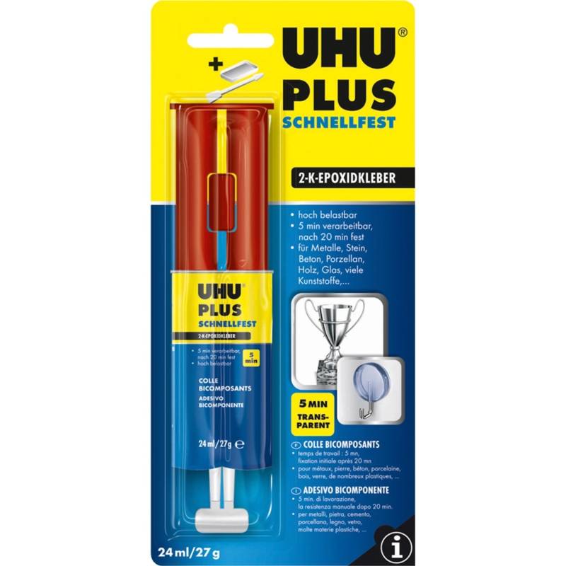 Uhu Plus Schnellfest 2-K-Epoxidkleber Doppelkammer-Spritze Transparent 27 g von UHU