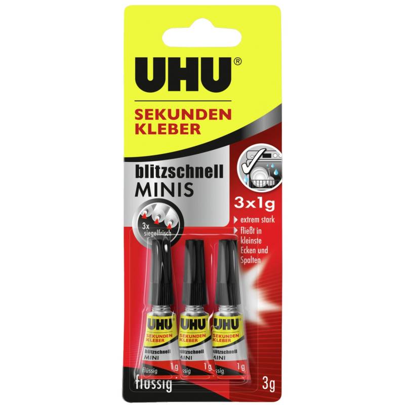 Uhu Sekundenkleber Blitzschnell Minis Flüssig 3 x 1 g von UHU
