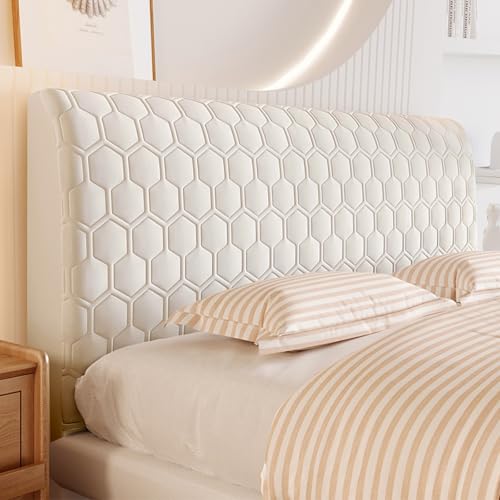 Kopfteilbezug Bett 180/160/190/200 Bett Kopfteil Bezug/Überzug Gepolstert,bettkopfteil Hussen Samt Strecken Kopfteil Bett Schonbezug Universell All-Inclusive Bett Kopfteil Abdeckung(Beige White,210cm) von UHVUJDUI