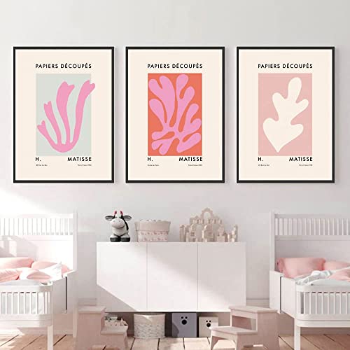 UHYGT Henri Matisse Poster Pink Red Leaf Ausstellung Wandkunst Abstrakte Galerie Leinwand Malerei und Drucke Mode Bild Wohnkultur 40x60cmx3 Kein Rahmen von UHYGT