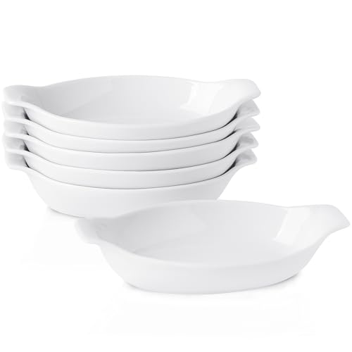 350ML Keramik Auflaufform 6er Set, 22.8 x 11.9 x 4.3cm Ovale Backformen für je 1 Portion, Kleine Auflaufform mit Griffen für 1 Person, Backofen und Mikrowellen Sicher von UIBFCWN