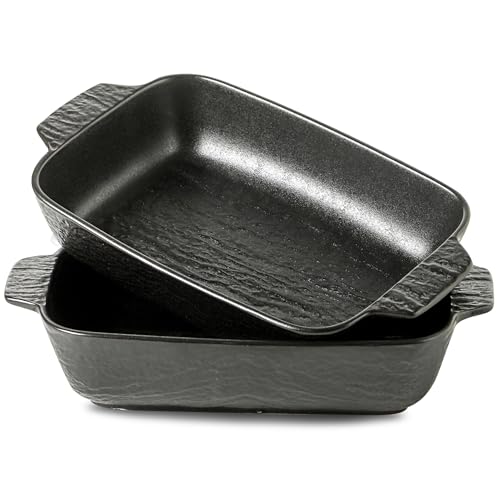 UIBFCWN Auflaufformen Rechteckig im 2er Set, Auflaufform Mittelgroß mit 1,3 Liter in Schwarz für 2-3 Personen, Lasagneformen, Tiramisu Form, Backform für Lasagne Tiramisu Aufläufe & Mehr von UIBFCWN