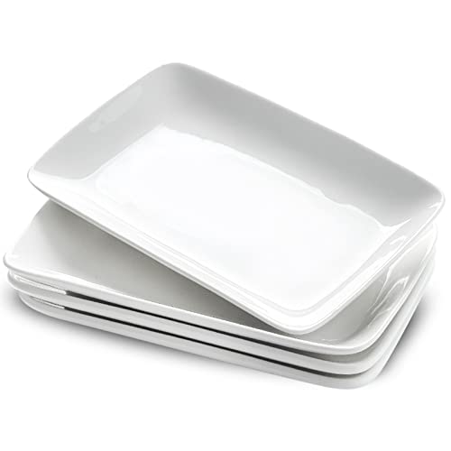 UIBFCWN Set mit 4 Stück Rechteckige Porzellanteller, 25,4 x 15,2 cm, Rechteckige Teller aus Porzellan, Speiseteller für Fleisch, Antipasti, Sushi, Gericht usw. von UIBFCWN