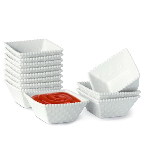 UIBFCWN 12 Stück Keramik Dipschalen 60ml, Dipschälchen Quadratische Porzellan, Saucenschälchen Mini Gewürzschale Snackschalen, Klein Servierschalen für Charcuterie Board Sushi und Party Zubehör von UIBFCWN