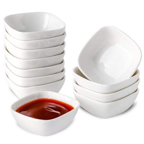 UIBFCWN 12 Stück Keramik Dipschalen 60ml, Quadratische Saucenschälchen, Porzellan Klein Sojasauce Schälchen, Mini Servierschalen für Saucen Sushi Ketchup Essig, Fingerfood Gewürzschalen von UIBFCWN