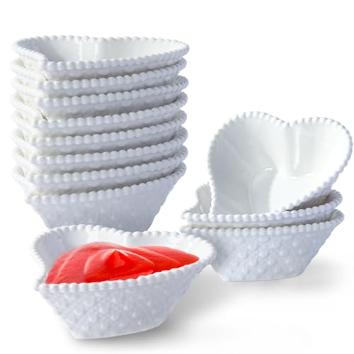 UIBFCWN Herzförmiges Keramik Dip Schüsseln Set von 12, 1.7 Oz Weiß Dip Pinch Schüssel, Saucenschalen, Sojasauce Gerichte, Mini Schüsseln für Charcuterie Board, BBQ, Fingerfood Gewürzschalen von UIBFCWN