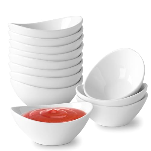 UIBFCWN Keramik Dip Schüsseln Set von 12, 50ml Saucenschalen für Sushi, Weiß Dip Pinch Schüssel, Sojasauce Gerichte, Mini Schüsseln für Charcuterie Board Sushi, Dipschalen Stapelbare von UIBFCWN