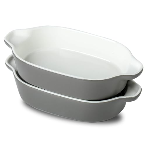 UIBFCWN Kleine Auflaufformen Keramik 2er Set, 650ml Porzellan Auflaufformen Rechteckige mit Griffe, Ideal für 2 Personen, Lasagneformen | Backformen | Ofenform - 23x12,5x5cm - Grau von UIBFCWN