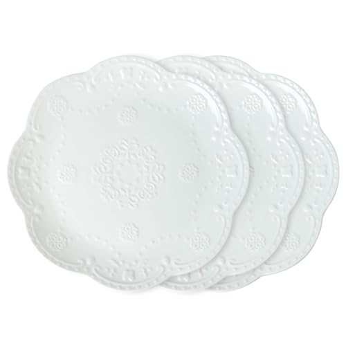 UIBFCWN Speiseteller Groß 3er Set, Φ26,5cm Kuchenteller Set 3 Personen, Keramik Frühstücksteller Weiss, Flache Essteller für Salat, Pasta, Fleisch, Geschirr für Spülmaschine und Mikrowelle von UIBFCWN