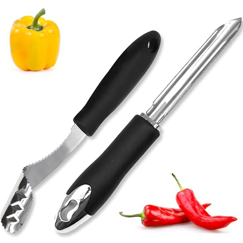 Pfefferentkerner, 2 Stück, Edelstahl, Chili-Entkerner – Pfefferkernentkerner für Jalapenos, Chili, Paprika, langlebig und einfach zu bedienen, Kernentfernung, effizientes Küchenhelfer von UICCVOKK