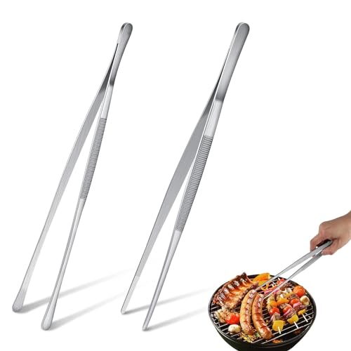 2 Stück Kochpinzette Edelstahl Lang Grillpinzette Pinzette Edelstahl Küchenpinzette für Fleischzange Bratzange Kochpinzette Oder Servier Zange Runder Kopf + Spitzer Kopf(30cm) von UICCVOKK