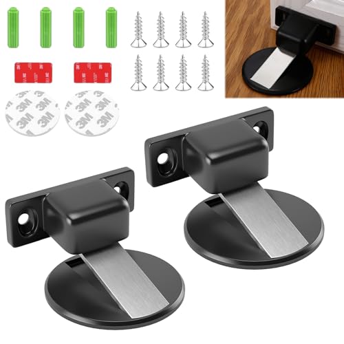 2 Stück Türstopper Magnetisch Metall Türstopper, Edelstahl Tür Stopper Boden Metall Magnetische Türschnalle Türhalter Unsichtbarer Türstopper Magnet Türstopper, mit Klebeband und Schrauben (Schwarz) von UICCVOKK