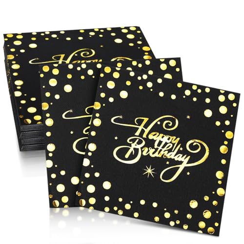 40 Stück Geburtstag Servietten Schwarz Gold Happy Birthday Servietten Geburtstag Deko Tischdeko Geburtstag Schwarz Gold 33x33cm für Junge Mädchen Geburtstag Party Deko von UICCVOKK