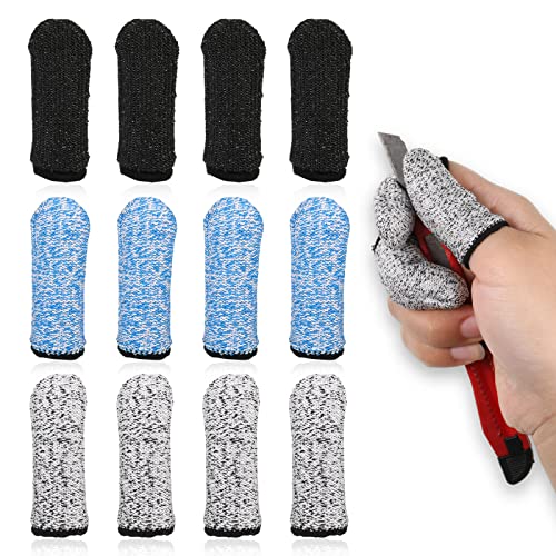 UICCVOKK 12 Pcs Fingerlinge Fingerschutz Wiederverwendbar Fingerschutz Hülsen Atmungsaktive Fingerlinge Schnittfester Schutz Schnittbeständige Schutz für Arbeit, Rutschfest(Grau, Schwarz und Blau von UICCVOKK