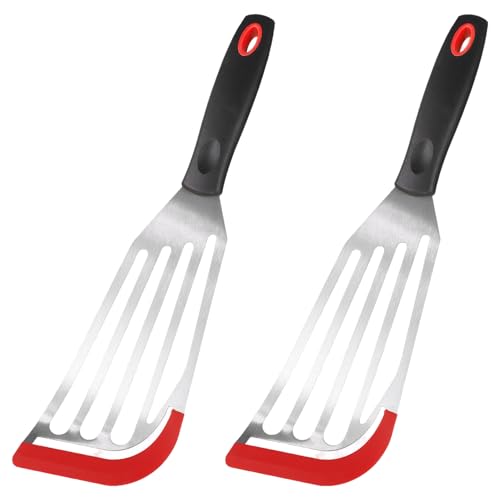 UICCVOKK Fischspatel, 2er Set, Edelstahlspatel, mit Silikonoberkante, Schlitzschaufel, leichter, robuster Fischspatel, Eier, Pfannkuchen, Omeletts von UICCVOKK