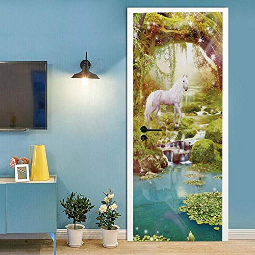 3D Türaufkleber 90x200cm Tierisches Einhorn Türtapeten Türposter Fototapete türfolie bild Abnehmbare Wasserfest Selbstklebender Aufkleber Vinyl für Innentüren,Türwand Schlafzimmer Wohnzimmer von UIGFDSDF