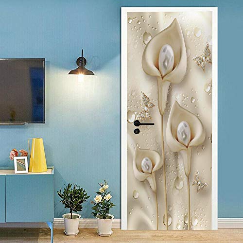 3d Türtapete Selbstklebend 77x200cm DIY Wandbild PVC Wasserdicht Pvc Türtattoos Türposter Türaufkleber Fototapete Türfolie Für Tür,Wohnzimmer,Schlafzimmer,Küche Toilette, Calla-Lilienblüten von UIGFDSDF