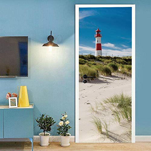 3d Türtapete Selbstklebend 77x200cm DIY Wandbild PVC Wasserdicht Pvc Türtattoos Türposter Türaufkleber Fototapete Türfolie Für Tür,Wohnzimmer,Schlafzimmer,Küche Toilette, Leuchtturm von UIGFDSDF