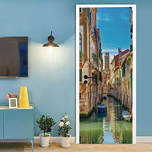 3d Türtapete Selbstklebend 90x200cm Wasserstadt Venedig DIY Wandbild PVC Wasserdicht Pvc Türtattoos Türposter Türaufkleber Fototapete Türfolie Für Tür,Wohnzimmer,Schlafzimmer,Küche Toilette von UIGFDSDF