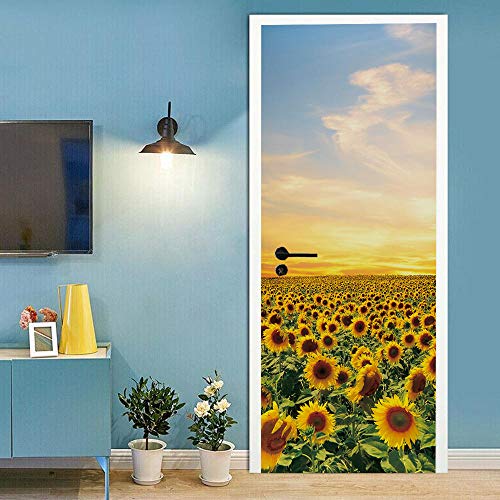 3d Türtapete selbstklebend 100x200cm Türaufkleber Türposter Fototapete Türfolie PVC Türbild Wasserdichte Abnehmbare Art Decals Kinderzimmer Wohnzimmer Schlafzimmer Küche Bad, Sonnenblume von UIGFDSDF