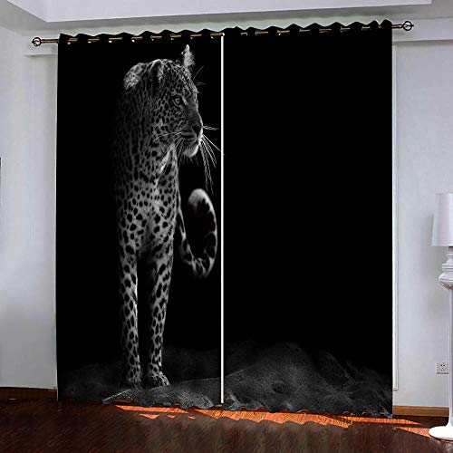 Verdunkelungsvorhänge mit ösen 3D 2 x 117 B x 229cm H Gardinen Blickdicht Thermo isolierend - Lichtundurchlässige Vorhang Fenster für Schlafzimmer Wohnzimmer Geräuschreduzierung,Black&Tier Leopard von UIGFDSDF