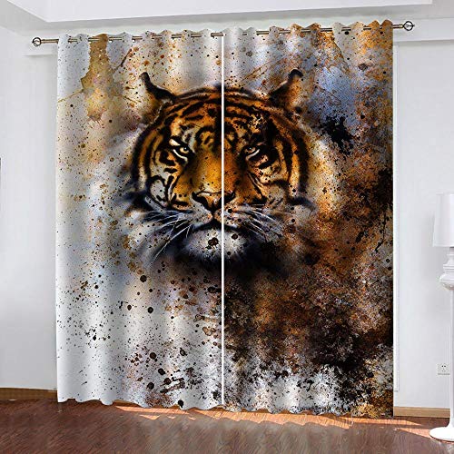 Verdunkelungsvorhang 3D 2 Stück x 140 x 245cm Tierischer Tiger Gardinen Wohnzimmer Thermo Vorhang Blickdicht mit ösen Verdunkelungsgardine lichtundurchlässig Fenster für Schlafzimmer Kinderzimmer von UIGFDSDF