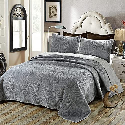 Tagesdecke 220X240 Grau Baumwolle Bettüberwurf Tagesdecke Mit Kissen Set 3 Teilig Bettwäschen Set Gesteppt Steppdecke,Weich Warm Deck Für Schlafzimmer Bett,Grau,220x240cm von UIGJIOG