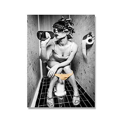 UIGJIOG Bilder Toilette, Foto auf Leinwand Schwarz Weiß Wandbilder Poster Wandkunst Bilder Kunstdruck,C,50x70cm no Frame von UIGJIOG