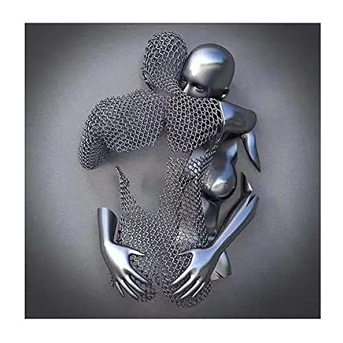 UIGJIOG Bilder auf Leinwand Liebe Herz Grau-Kunst Wand, Abstrakt Metallfigur Statue Kunst Wandbild, Liebe Herz 3D-Effekt Wandkunst für Wohnkultur,Silber,40X40cmNo Frame von UIGJIOG