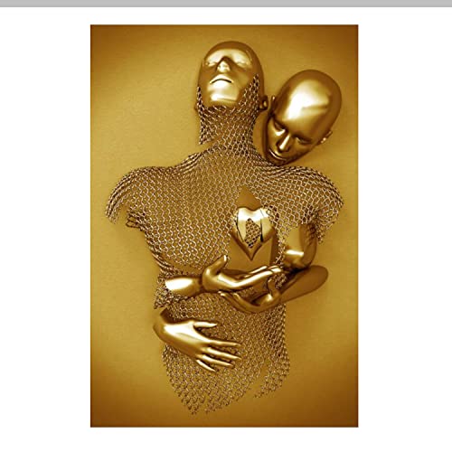 UIGJIOG Liebe Herz Kunst Wand Grau Leinwand Wandkunst, Abstrakte Metallfigur Skulptur, Liebe Herz 3D-Effekt, Kein Rahmen,Gold c,40x50cm No Frame von UIGJIOG