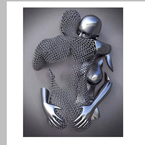 UIGJIOG Liebe Herz Kunst Wand Grau Leinwand Wandkunst, Abstrakte Metallfigur Skulptur, Liebe Herz 3D-Effekt, Kein Rahmen,Silver b,60x80cm No Frame von UIGJIOG