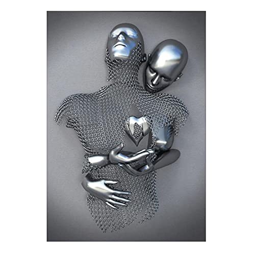 UIGJIOG Liebe Herz Kunst Wand Grau Leinwand Wandkunst, Abstrakte Metallfigur Skulptur, Liebe Herz 3D-Effekt, Kein Rahmen,Silver c,21x30cm No Frame von UIGJIOG