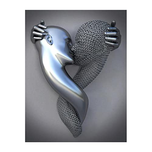 UIGJIOG Liebe Herz Kunst Wand Grau Leinwand Wandkunst, Abstrakte Metallfigur Skulptur, Liebe Herz 3D-Effekt, Kein Rahmen,Silver d,40x60cm No Frame von UIGJIOG