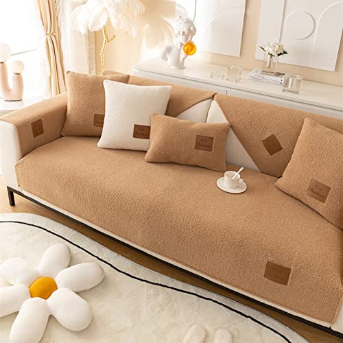 UIGJIOG Samt Sofabezug Ecksofa Sofaschoner rutschfest 1 2 3 4 Sitzer/L Form/U Form Sofaüberwurf Sofa Überzug Couch Überzug Anti-Rutsch Sofa Abdeckung Hund Katze Sitzflache,Braun,1 pc 90x210cm von UIGJIOG