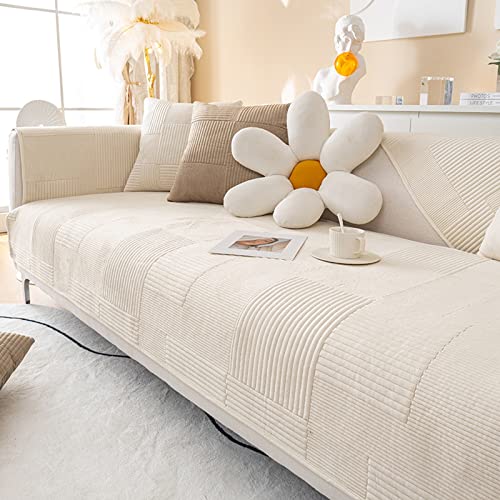 UIGJIOG Sofa Überzug L Form Sofabezug Samt 1 2 3 4 Sitzer,Weicher Couchbezug L Form, Anti-Rutsch Sofaüberwurf, Ecksofa Cover,Sofaschoner Für Hunde,Weiß,1 pc 110x240cm von UIGJIOG