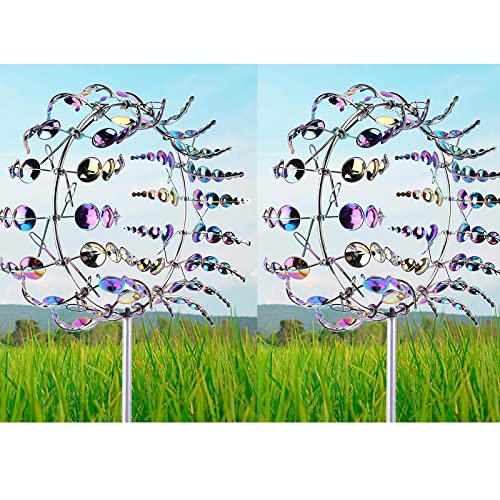 2 STÜCKE Magische Windmühle Metall Windspiel Im Freien Kinetische Windskulpturen & Spinner 3D-Windspiel Für Yard Patio Wind Spinner,Metallisch von UIHECTA