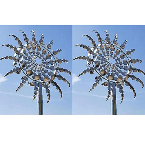 2 STÜCKE Magische Windmühle Metall Windspiel Im Freien Kinetische Windskulpturen & Spinner 3D-Windspiel Für Yard Patio Wind Spinner,Weiß von UIHECTA