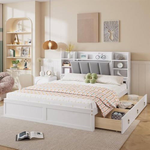 UIHECTA Vollwertiges Plattformbett Mit Einzelbett Und Zwei Schubladen Vollwertiges Plattformbett Mit Stauraum Und Ausziehbaren Regalen UIHECTA Vollwertiges Plattformbett Mit Einzelbett Und Zwei Schubladen Vollwertiges Plattformbett Mit Stauraum Und Ausziehbaren Regalen von UIHECTA