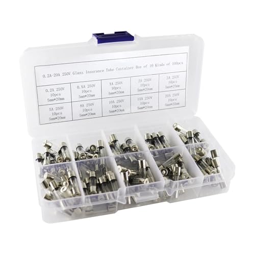 5 x 20 mm Schnellschmelzsicherungen aus Glas 0,2 A 0,5 A 1 A 2 A 3 A 5 A 8 A 10 A 15 A 20 A (2 A 100 Stück) von UIHFIDIU