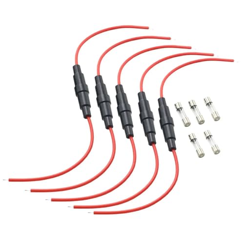 Glas-Sicherungshalter 5 x 20 mm 6 x 30 mm Schraubtyp 5 x 20 mm mit Metallkabel 22 20 18 16 14AWG 250 V Glassicherungsrohr 5 x 20 mm Sicherungsbehälter 5 Stück (30A,5X20MM_22AWG) von UIHFIDIU