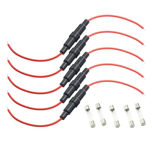 Glas-Sicherungshalter 5 x 20 mm 6 x 30 mm Schraubtyp 5 x 20 mm mit Metallkabel 22 20 18 16 14AWG 250 V Glassicherungsrohr 5 x 20 mm Sicherungsbehälter 5 Stück (6,3A,6X30MM_22AWG) von UIHFIDIU
