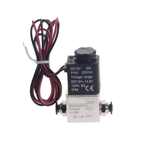 Kompressorventil 1/4 Zoll normalerweise geschlossenes pneumatisches Aluminium-Magnetventil 12 V 24 V Spannung, geeignet for Luft, Wasser, Öl(2V025-Wire-PC-8mm,12V DC) von UIHMSWYAL