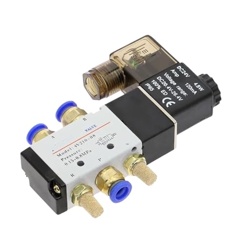 Pneumatisches elektrisches Magnetventil 5-Wege-2-Positionen-Steuerluft-Magnetventil 12V 24V 220V Spulenspannung 4mm-12mm Schlauchanschluss(PC 4mm Fittings,AC220) von UIHMSWYAL