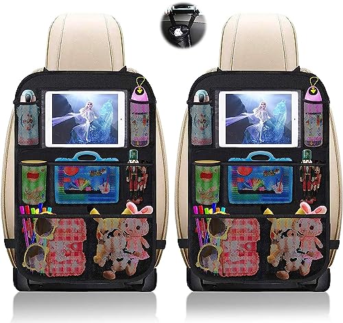 UIHOL Rückenlehnenschutz Auto Kinder 2 Stück, Rücksitz Organizer für KFZ, Große Taschen 600D Oxford Stoff Wasserdicht Rück sitzschoner mit 12 Zoll iPad Tablet-Tasche Kick-Matten-Schutz für Autositz von UIHOL